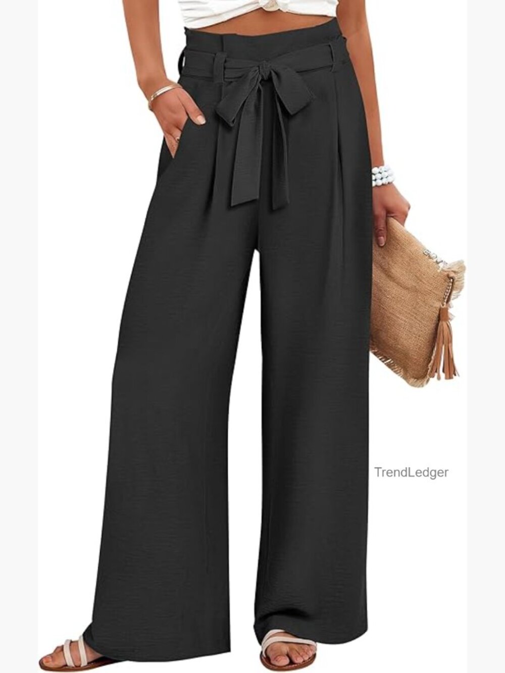 Wide Leg Palazzo Pants High Waisted Flowy Trousers with Pockets Business Casual